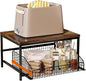 KLM Pull Out Spice Rack Organizer for Cabinet,Rustic Wood Top with Wire Basket Storage,Kitchen Countertop Organizer and Storage for Pantry, Counter top,Coffee Station Wood. (Brown)