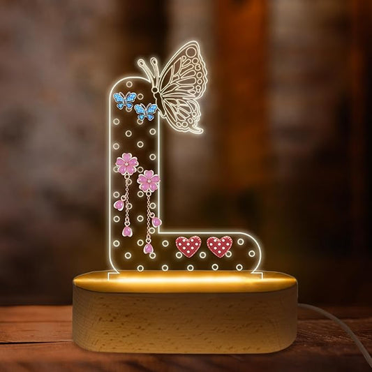 COSHAYSOO Earring Holder Organizer Teenage Girl Birthday Gifts Easter Basket Stuffers Gift Ideas for Teen Girls, LED Night Night Butterfly Decor Jewelry Stand Letter L