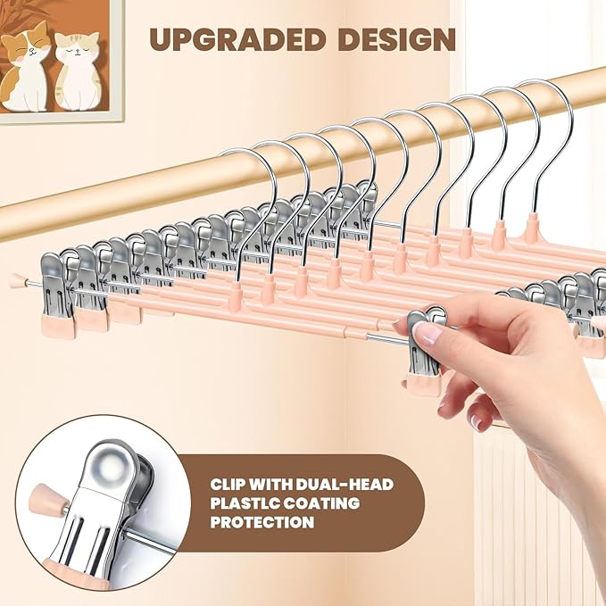 HUADYMEET 30 Pack 14Inch Pants Hangers with Clips,Metal Trouser Hanger for Jeans.Space Saving Skirt Hangers Heavy Duty Non-Slip Adjustable Clothes Shorts Hanger for Women,Men,Coral Pink