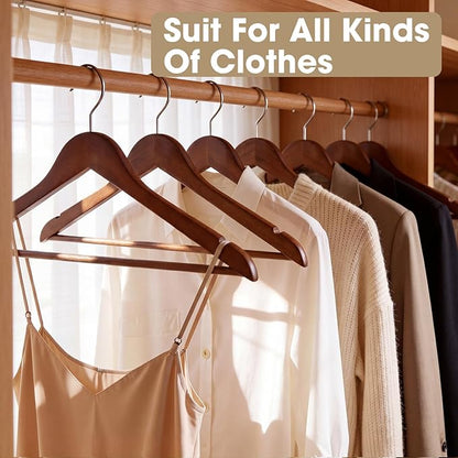 Wooden Hangers 30 Pack Solid Wood Hangers,Heavy Duty Coat Hangers for Closet, Wooden Clothes Hangers for Suits, Shirts, Pants, Jackets(Walnut)