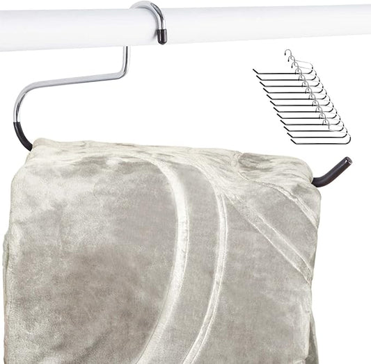Blanket Hangers (12 Pack) - Stainless Steel Quilt Hangers with Vinyl Non-Slip Coating - Holds Up to 40 Lbs - Heavy Duty for Closet Storage, Comforters, Bedding, Towels, Rugs - Stock Your Home