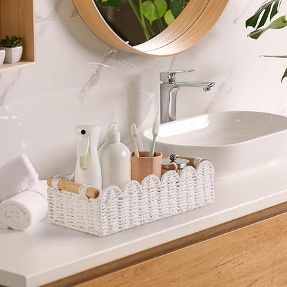 Toilet Paper Storage Basket Bathroom Counter Organizer Wicker Baskets for Organizing Cute Basket for Bedroom Nursery Room Kitchen Bathroom Decor-White
