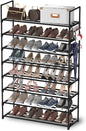 Hsscblet 8 Tiers Metal Shoe Rack,Adjustable Shoe Shelf Storage Organizer with Hooks,Stackable Boot & Shoe Storage,for Entryway,Hallway,Closet,Black