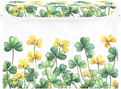 senya St. Patrick's Day Baskets Collapsible Storage Bins with Lids, Border Of Green Clover Yellow Flowers Storage Boxes Clothes Baskets for Organizing