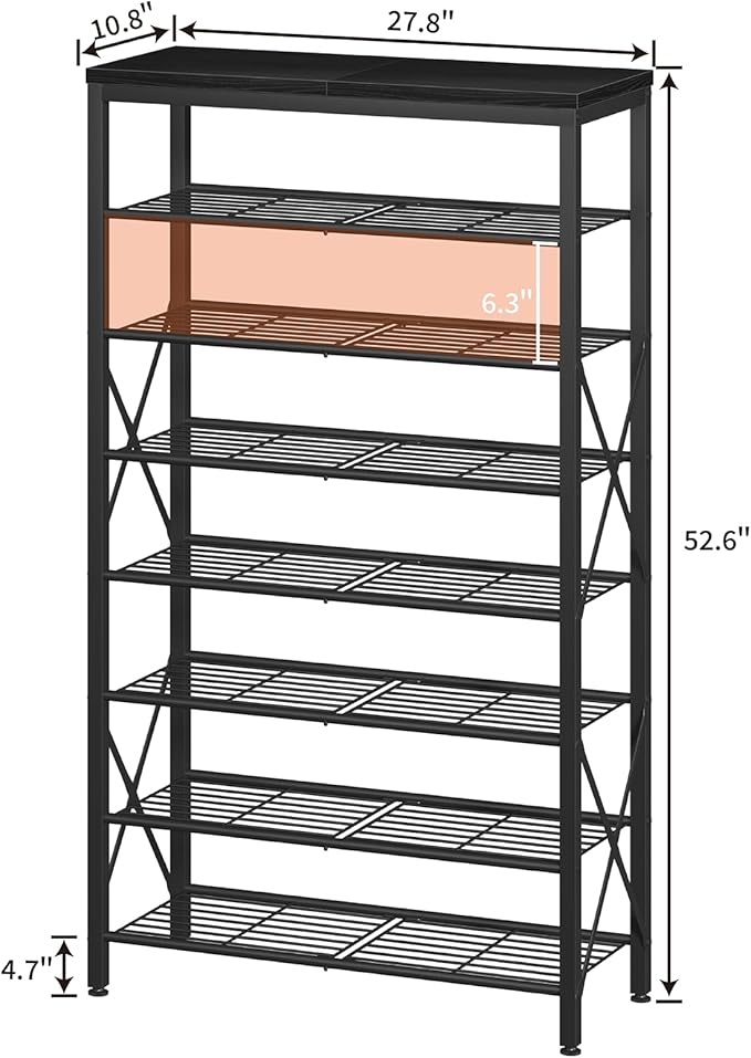 8 Tier Shoe Rack for Closet, Tall Shoe Storage for 32 Pairs, Adjustable Shoe Organizer for Front Door Entrance Bedroom Garage, Black
