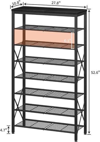 8 Tier Shoe Rack for Closet, Tall Shoe Storage for 32 Pairs, Adjustable Shoe Organizer for Front Door Entrance Bedroom Garage, Black
