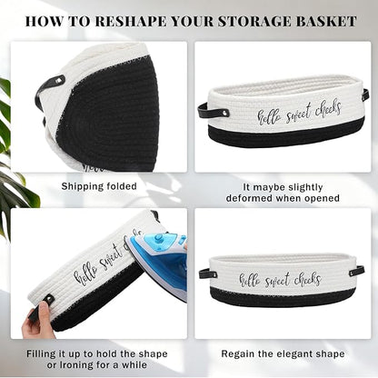 Hello Sweet Cheeks Bathroom Decoration Black and White Cotton Rope Toilet Basket Toilet Paper Holder Basket Rustic Bathroom Organizer Farmhouse Home Decoration Organizing Small Baskets