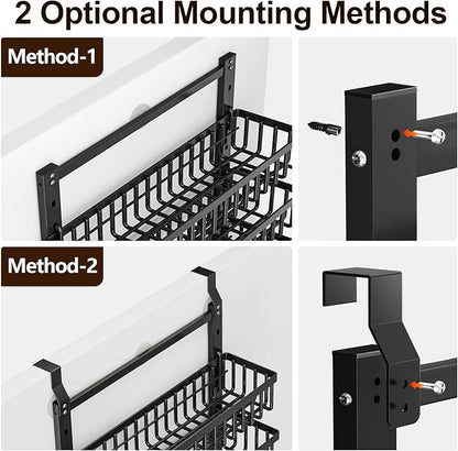 POKIPO 9 Tier Over The Door Pantry Organizer, 2 in 1 Wall Mount or Hanging Spice Rack with Adjustable Deep Basket, Heavy-Duty Seasoning Organizer and Storage for Kitchen Cabinet Closet Bathroom