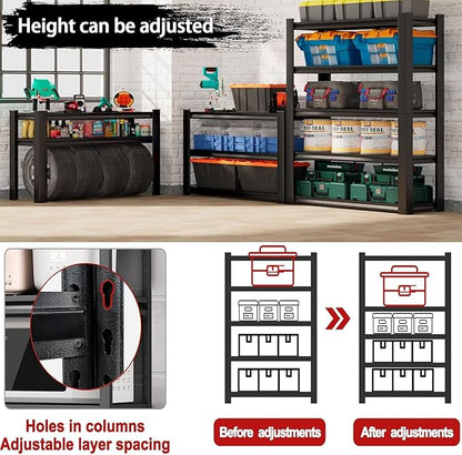 Garage Shelving 3000LBS Heavy Duty Shelving Units and Storage Shelves Adjustable 5 Tier Metal Shelving for Kitchen,Utility Room and Basement, Black