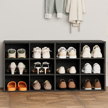 Aenuert 12-Cubby Shoe Rack, 3-Tier Wood Shoe Organizer, Multifunctional Shoe Organizer Bench for Entryway, Mudroom, Hallway, Closet,36.22 * 11.81 * 17.72 Inch,Black
