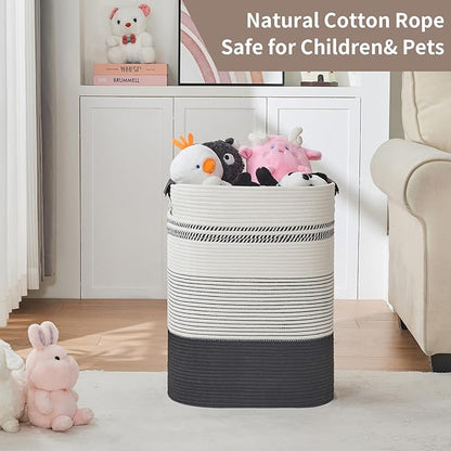 AINUOQI Laundry Basket with Handles - Blanket Basket & Hampers for Bedroom Aesthetic, Laundry Hamper & Blanket Storage for Living Room, Clothes Hamper, Tall, Large 17" x 14" x 22”, Black & White