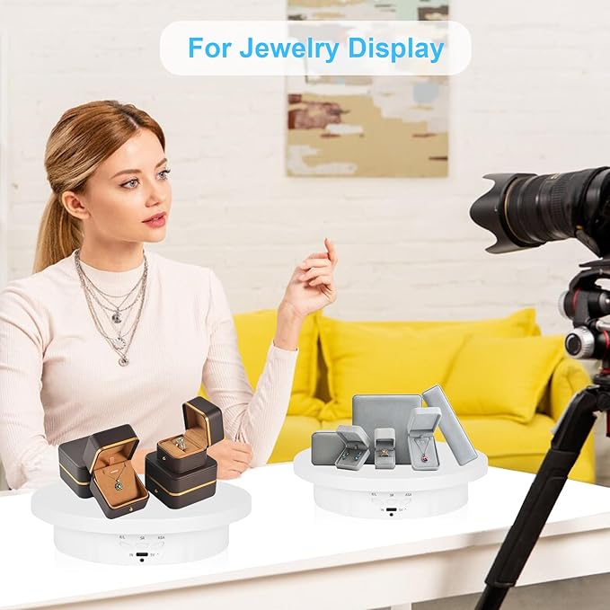 2 in 1 Motorized Rotating Display Stand with 5.74 /8.66 inch Replacement Cover, Remote Control 360 Degree Electric Turntable Display Stand Max 22lbs Load Auto Lazy Susan for Photography LiveStream