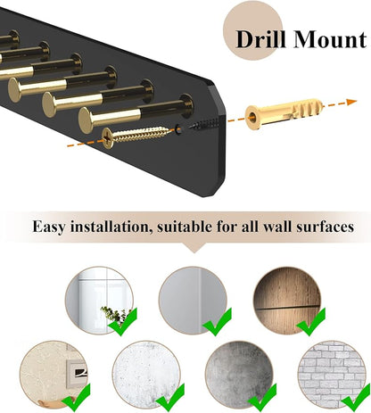 NiHome Wall Mounted Acrylic Jewelry Organizer 2-Pack, Durable Sleek Rack Strong Carbon Steel Hooks for Dressing Table, Bathroom, Kitchen, Hassle-Free Installation Multiple Mounting Options (Black)