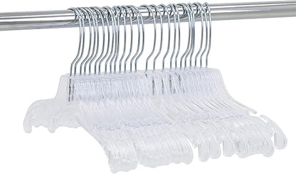 12 inch Wide Reinforced Clear Plastic Child Shirt Hangers with Swivel Hook and Notched Shoulders (Quantity 25) (Clear, 25)