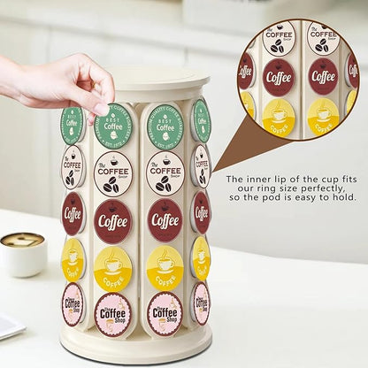 K Cup Holder, Coffee Pod Storage Carousel Holder Organizer Compatible with 40 Keurig K-Cup Pods, Home or Office Kitchen Counter Organizer（White）