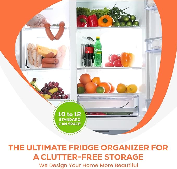 Fridge Organizer for Drinks, Upgraded Design of Fridge Can Organizer with Larger Stopper Height. Width Adjustable Automatic Can Holders for Fridge with Lock. Holds 10 Cans (2 Rows, White)