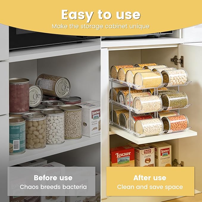 Can Organizer for Pantry, Stacking Can Storage Organizer Pantry, Automatic Can Rack for Fridge, 3Tire 3 Columns Can Holder for 36 Cans, Canned Goods Organizer Suitable for Cabinet Pantry Countertop