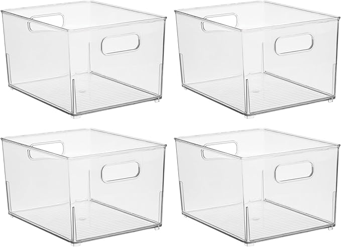iDesign Stackable Plastic Bathroom Storage Handles-Set of 4-Clear 10.53 x 8.26 x 6.24 Bin-Small M4