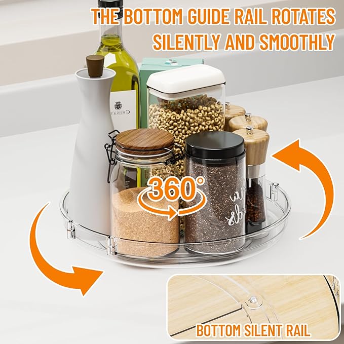 SUOXING 2 Pack Rotating Small Lazy Susan Turntable for Cabinet,9.5 Inch Clear Acrylic Spice Rack,Turntable Organizer for Refrigerator,Kitchen,Pantry and Vanity Makeup,Bathroom Countertop Organizer