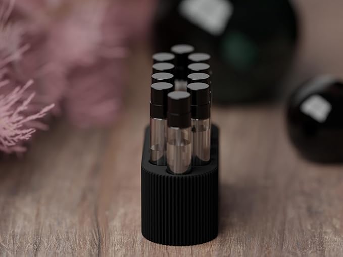 Perfume Sample Organizer for Bathroom or Vanity – Ideal Makeup and Skincare Storage, Desk and Bathroom Counter Organizer, Gift for Her ((BLACK) Fits 2mL Perfume Samples (Standard Size))