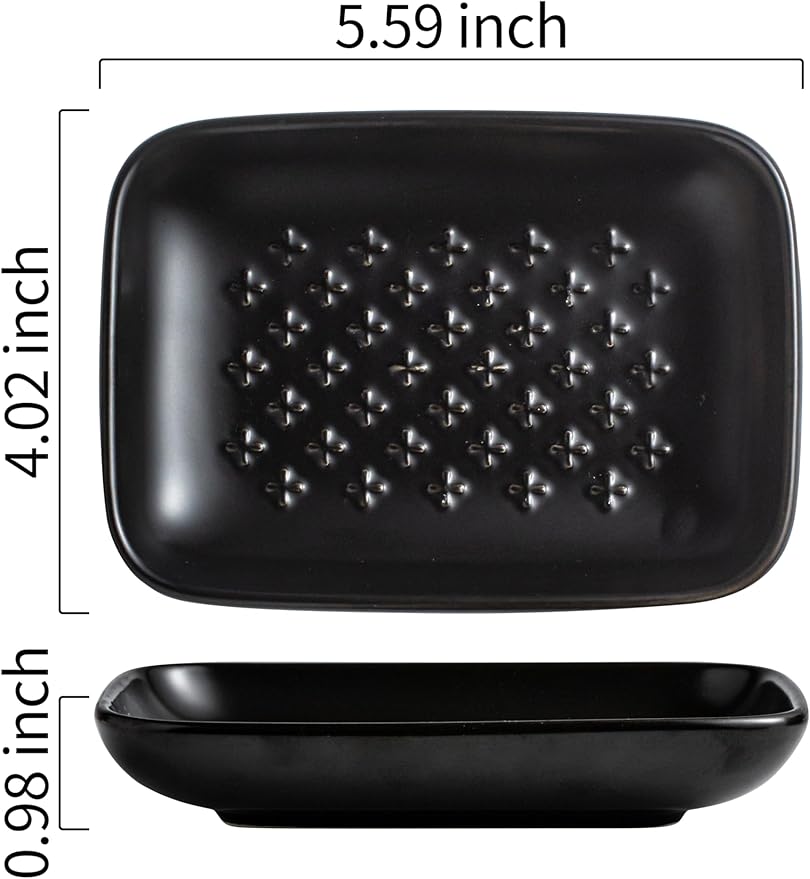 Gomakren Ceramic Soap Dish, Non-Slip Shower Soap Holder for Bathroom & Kitchen Sink, Soap Saver Tray for Bar Soap Sponge, 5.5 Inch, Black