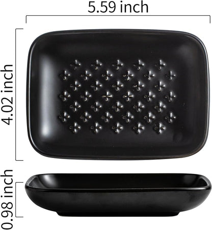 Gomakren Ceramic Soap Dish, Non-Slip Shower Soap Holder for Bathroom & Kitchen Sink, Soap Saver Tray for Bar Soap Sponge, 5.5 Inch, Black