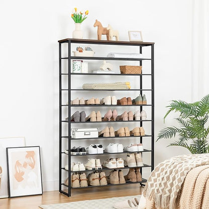 HOOBRO 10-Tier Shoe Rack for Entryway, 39.4" L Shoe Storage Organizer, Large Capacity Shoe Shelf for Closet, Front Door Entrance, Hallway, Holds 45-50 Pairs of Shoes, Rustic Brown BF171XJ01