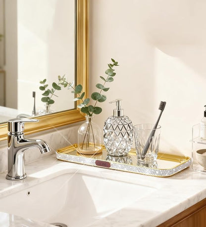 Bathroom Gold Tray Jewelry Perfume Makeup Organizer Decorative Tray for Vanity, Dresser, Bathroom, Bedroom Entrance Hall, Living Room(11.8IN White)