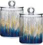 4 Pack Apothecary Jars with Lid, Gold & Blue, Qtip Holder Storage Jars for Cotton Swab, Cotton Round Pads, Clear Plastic Canisters for Bathroom Vanity Organization (10 Oz)