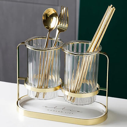 Utensils Silverware Holder with Metal Bracket, Cutlery Caddy, Flatware Spoon Fork Knife Tabletop Organizer for Party Kitchen Dining Room - Gold