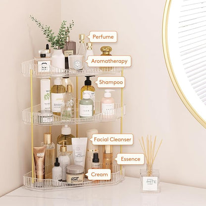 Lifewit 3-Tier Corner Bathroom Counter Organizer, Plastic Makeup Skincare Organizers Storage Countertop, Large Sink Cosmetic Perfume Shelf for Bedroom, Dresser, Kitchen, Vanity, Clear, 39 cm/15inch(H)