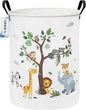 Round Animal Laundry Basket,Collapsible Laundry Hamper for Nursery,Cute Jungle Animal Toy Storage Bin for Kids,Waterproof Storage Basket for Home,Bedroom,Playroom,New Parent Gift (Tree Animals)