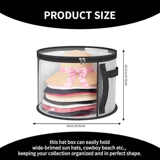 4-Piece Hat Storage Box, a Large-Capacity, Foldable, Transparent and Multi-Functional Organizer With Handle, Suitable for Storing Cowboy Hats, Top Woolen Hats Baseball Caps