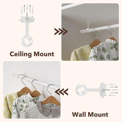SUTINE Closet Rod, Closet Rods for Hanging Clothes, 17 to 37 inch Adjustable Ceiling/Wall mounted Closet Hanging Rod, Heavy Duty Clothes Rod Clothing Bar, Closet Poles for Hanging Clothes for Wardrobe