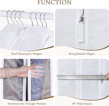 Univivi Premium Cotton Garment Bags for Hanging Clothes and Storage, 40 Inch Washable Suit Cover Bag with Extra Large 10" Gusset & Clear Window - Perfect for Suits, Coats, Jackets - 4 Pack