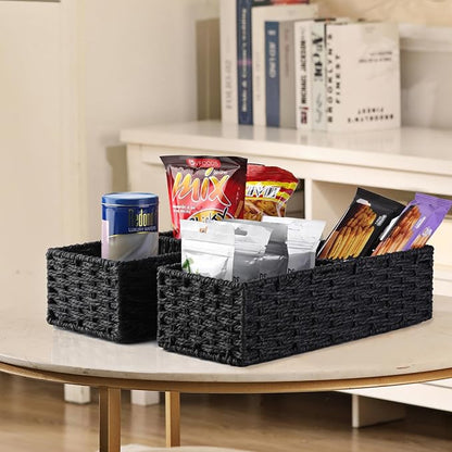 Vagusicc 2 Section Wicker Storage Basket, Black Wicker Baskets, Toilet Tank Basket, Small Baskets for Organizing Storage Shelves, 2-Pack