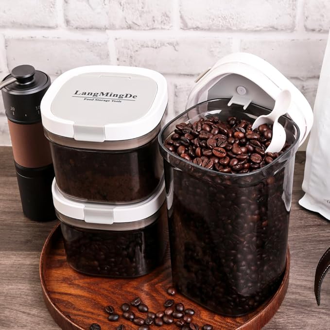 LANGMINGDE Airtight Food Storage Containers, 1.6 QT Coffee Canister Set with Magnetic Scoop, BPA Free, Ideal for Coffee, Spices, Herbs, Candy & Snacks, Keeps Freshness, Easy to Clean, 2 Pieces