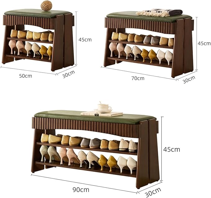 Entryway Shoe Rack Organizer with Upholstered Bench, 3-Tier Wooden Shoe Storage with Padded Seat for Bathroom and Front Door