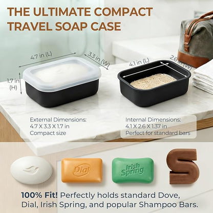 AIMAIAIMAI Enhanced Leak Proof Travel Soap Case, Compact Silicone Travel Soap Dish with Drainage Pad, Great for Gym, Camping, Bussines Trip (Black)