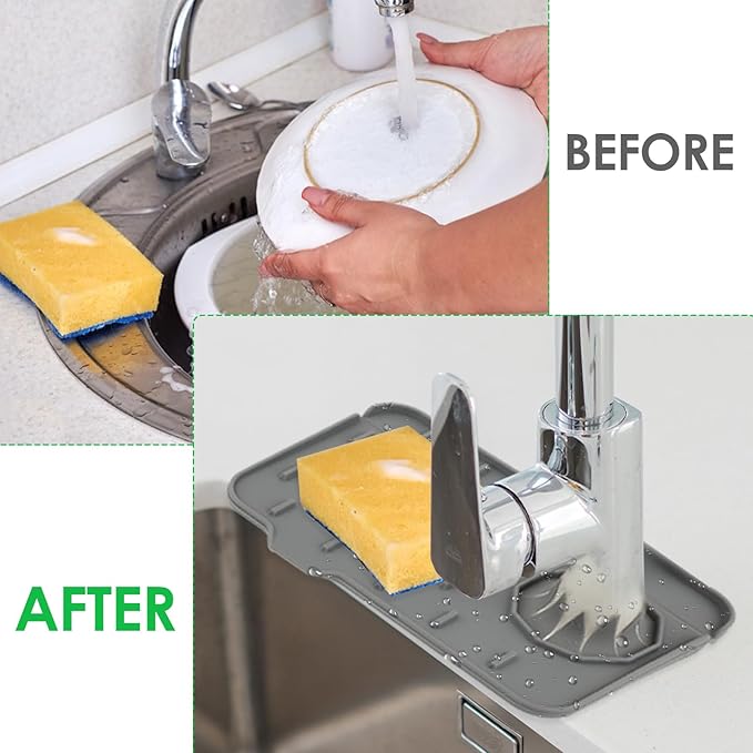 Dimeho Sink Faucet Splash Guard Mat Silicone Soap Dish Pad Faucet Handle Drip Catch Sponge Holder Sink Protector Trays for Bathroom Kitchen Countertop Gadgets Accessories
