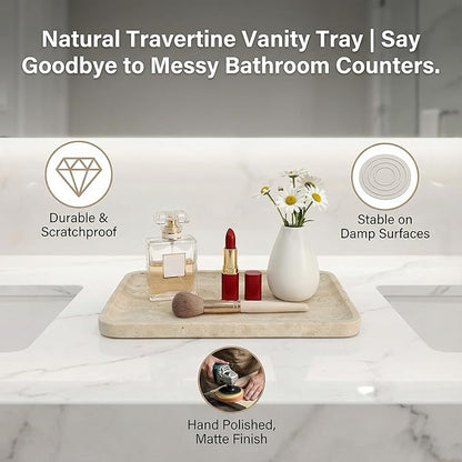 Natural Marble Vanity Tray for Bathroom Counter-12 X6 Decorative Tray for Perfume, Candles, Stone Jewelry Dish Tray