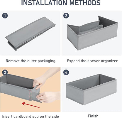 DIMJ Drawer Organizer Clothes - Small Dresser Organizer Underwear Drawer Organizer for Baby Clothes, Socks, Underwear, Bra, Belt, Tie - Grey