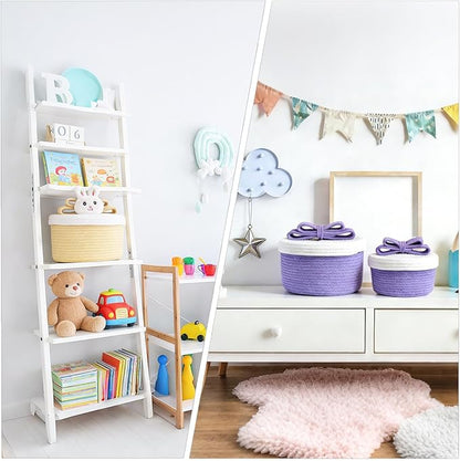 Cute Storage Baskets with Lids, Small Round Woven Rope Basket with Lid, Small Toy Box for Kids or Cat, Cute Basket for Gift, Decorative Basket with Chic Bow Handle, Blue