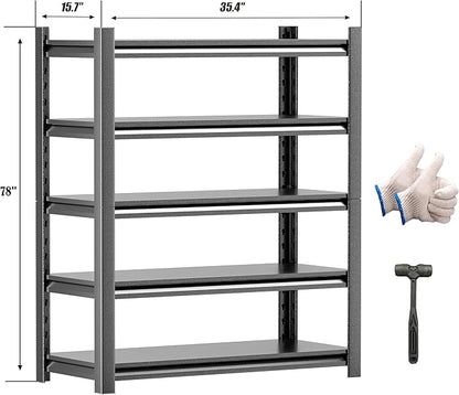 2 Set Garage Shelving Unit 78"H3000bls Heavy Duty Storage Shelves Easy Assembly 5 Tier Adjustable Metal Steel Utility Shelf Rack Storage Organize for Tools Garage,Basement,Warehouse 16"*36"*78"