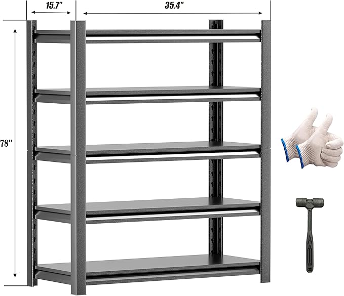 Hzdbhd Garage Shelving Unit Rustproof 78" H 3000lbs Heavy Duty Storage Shelves Easy Assembly 5 Tier Adjustable Metal Steel Utility Shelf Rack for Tools, Basement, Warehouse