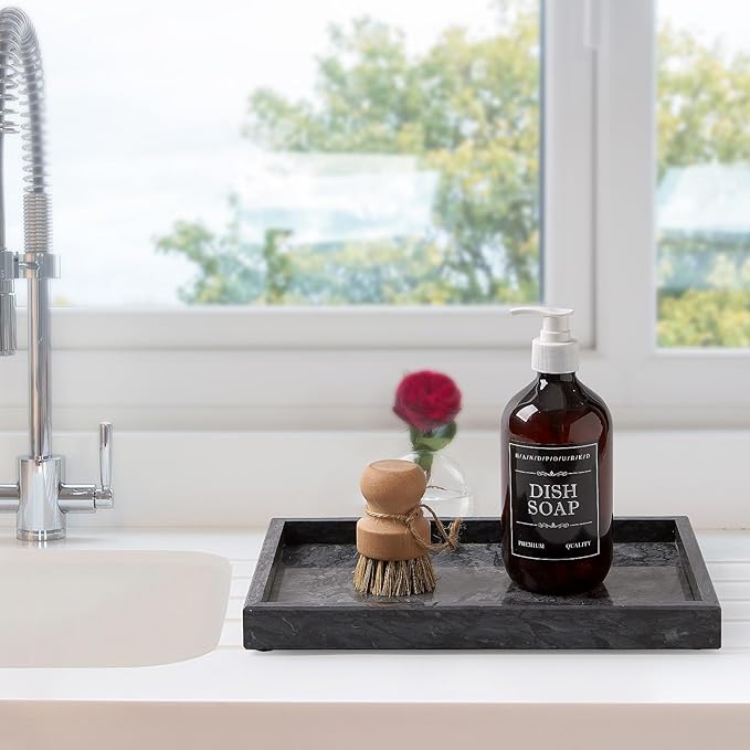 Large Marble Vanity Tray, Luxury Stone Organizer for Bathroom & Kitchen Counter | Holds Soap Dispenser, Jewelry, Perfume Bottles | Non-Resin, Non-Ceramic Décor
