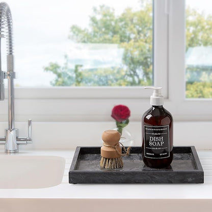 Large Marble Vanity Tray, Luxury Stone Organizer for Bathroom & Kitchen Counter | Holds Soap Dispenser, Jewelry, Perfume Bottles | Non-Resin, Non-Ceramic Décor