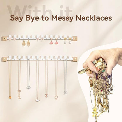 Wall Necklace Holder Hanging Jewelry Organizer 2 Pack Metal Necklace Organizer, Space-saving Jewelry Display for Necklaces & Earrings, Screws Included,White