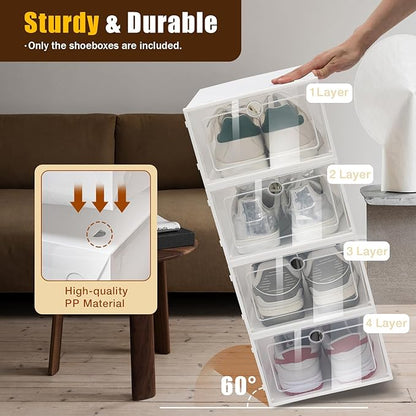 20/24 Psc Foldable Shoe Organizer Box White,Space Saving Plastic Shoe Boxes Shoe Storage Box, Easy Installation Shoes Organizer Display Boxes Rack Home Organizer for Sneaker Books (24Psc)