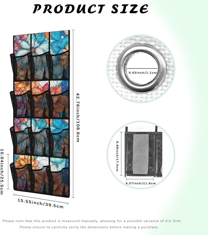 Bohemian Over The Door Shoe Organizer Space Saving Foldable Hanging Storage Holder 12 Mesh Pockets for Kitchen, Office, Dorm Rooms